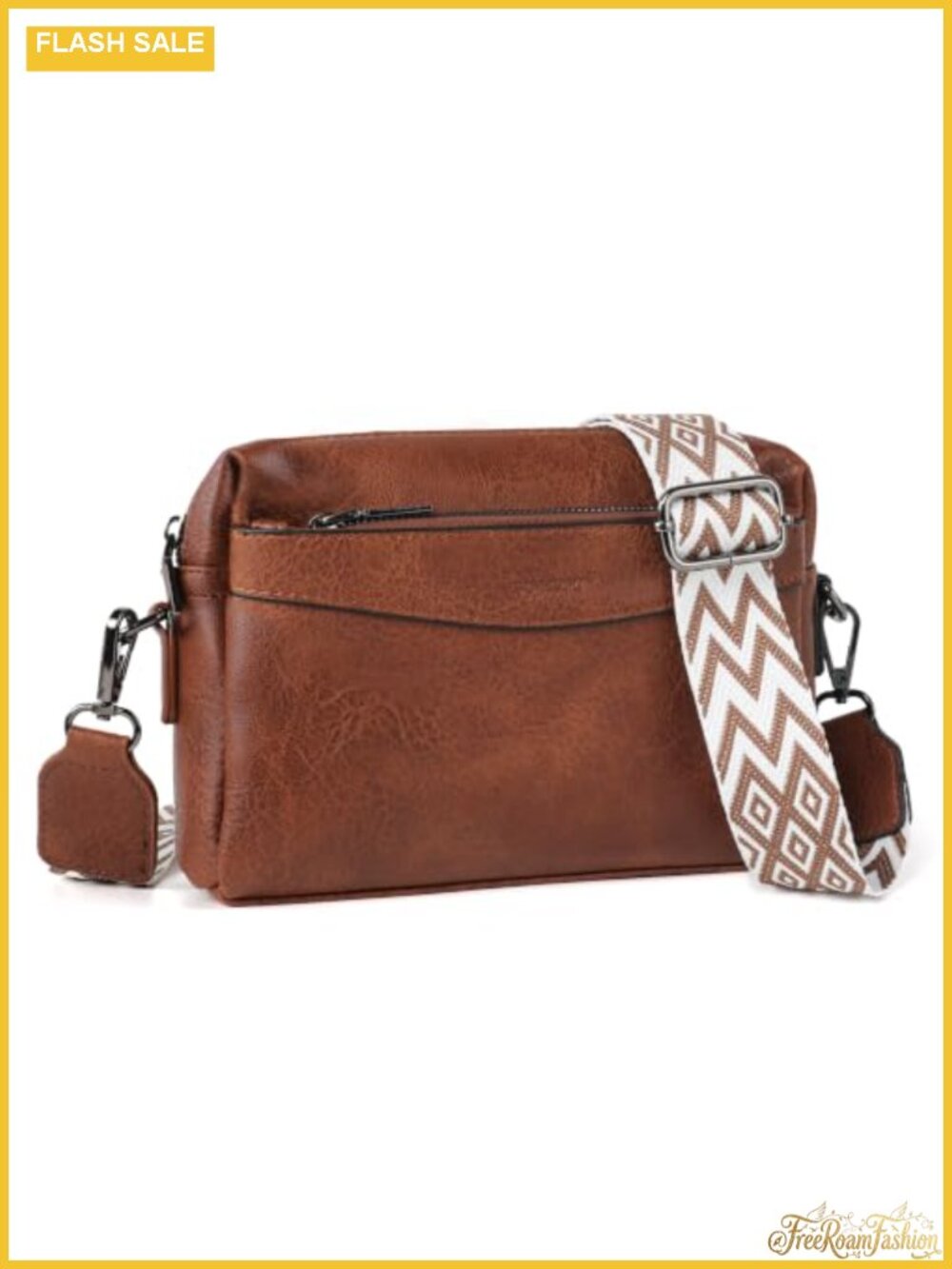 Small Vegan PU Leather Crossbody Purse with Adjustable Strap Triple Zipper